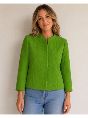 Lime Green Textured Cropped Jacket Career Chic Minimalist Blazer Size 4